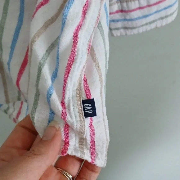 GAP Women's White Striped Button-Up Long Sleeve Linen Blend Shirt Size XL - Picture 6 of 7